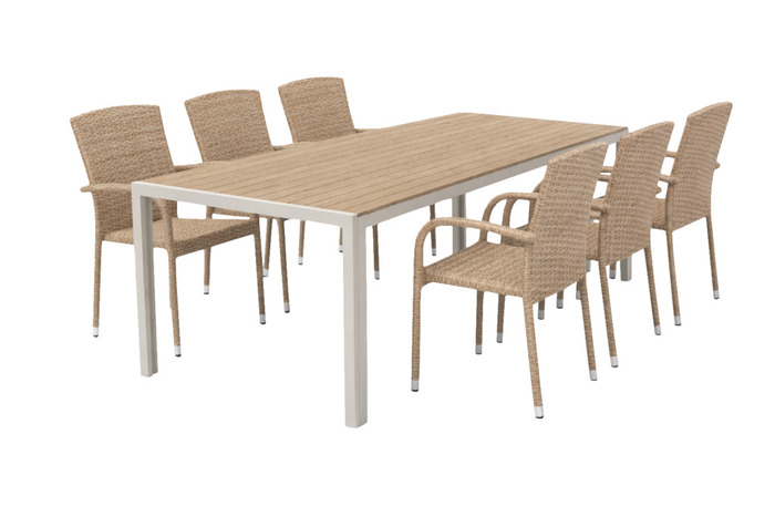 Hagebord 205 x 90 cm aluminium/nonwood lys teak – Sunlife